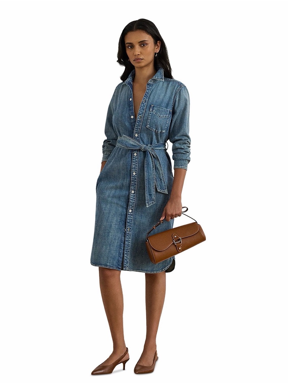 Lauren Ralph Lauren Blue Denim Shirt Dress with Tie Belt